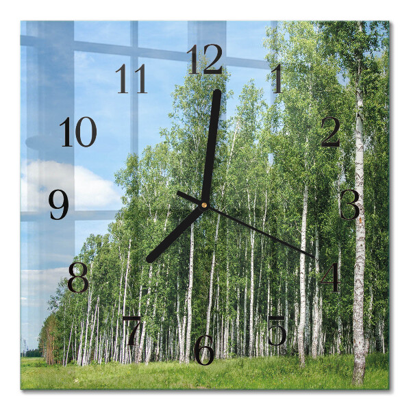 Glass clock square Birches