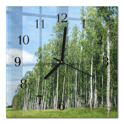 Glass clock square Birches