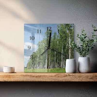 Glass clock square Birches