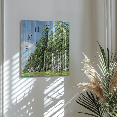 Glass clock square Birches