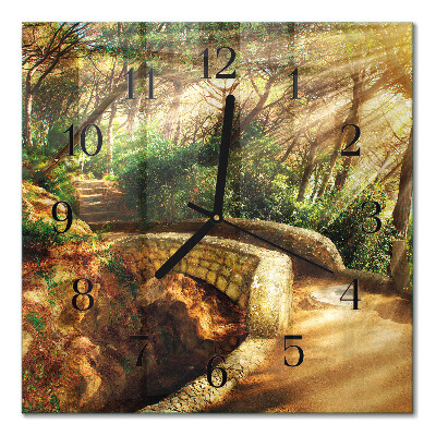 Square wall clock Forest bridge