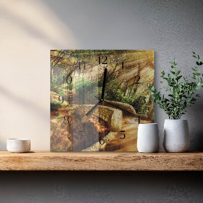 Square wall clock Forest bridge