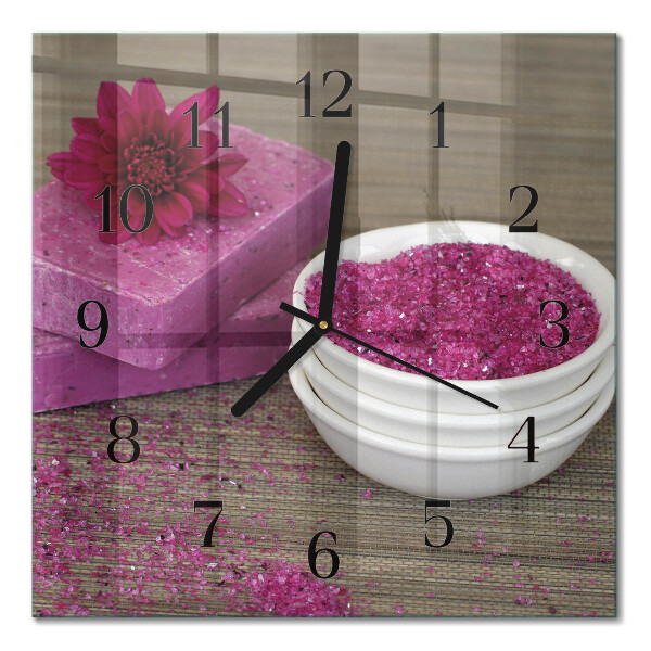 Glass clock square Flower