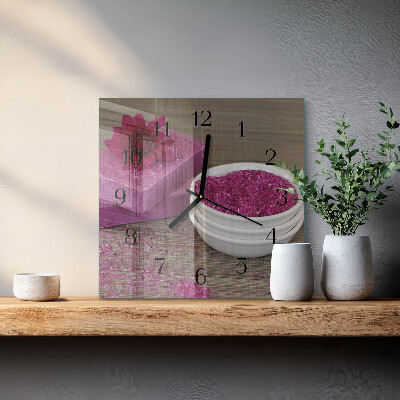 Glass clock square Flower