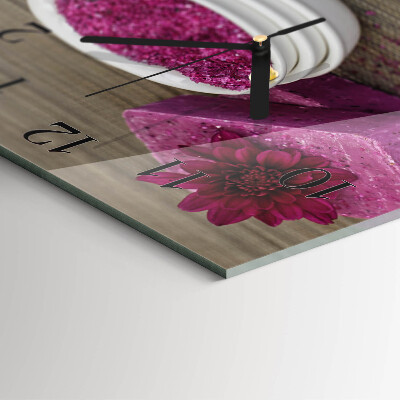 Glass clock square Flower