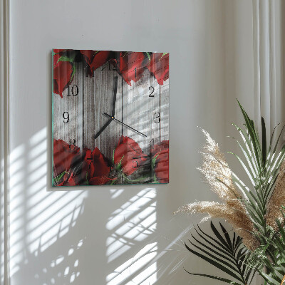 Glass wall clock square Rose tablets