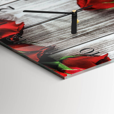 Glass wall clock square Rose tablets