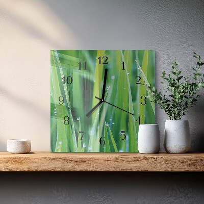 Glass clock square Grass
