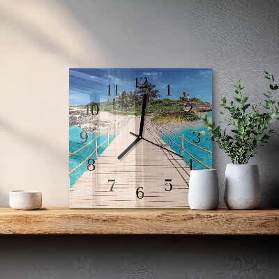 Glass wall clock square Bridge on the island