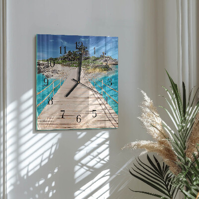 Glass wall clock square Bridge on the island