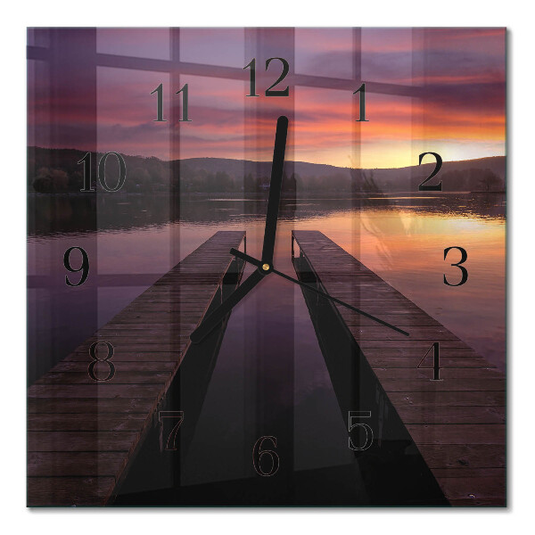 Glass wall clock square Sunset