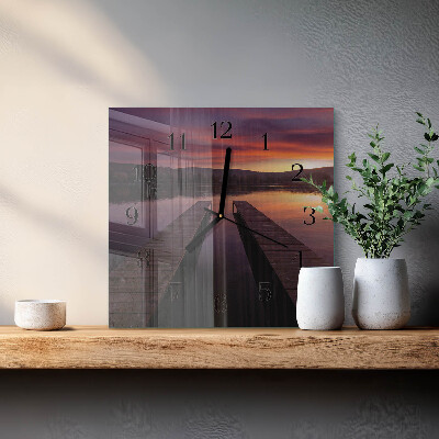 Glass wall clock square Sunset