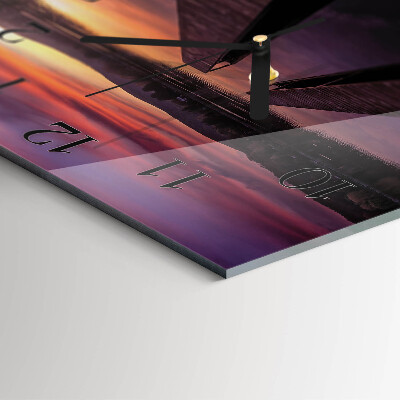 Glass wall clock square Sunset