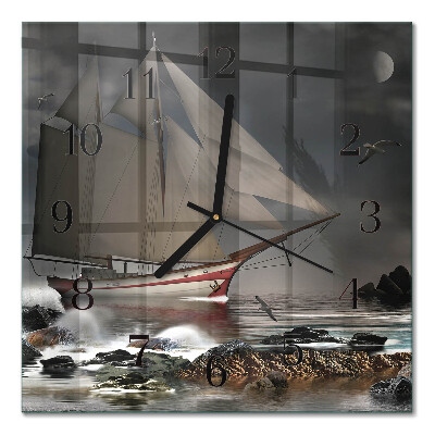 Glass clock square Sailboat