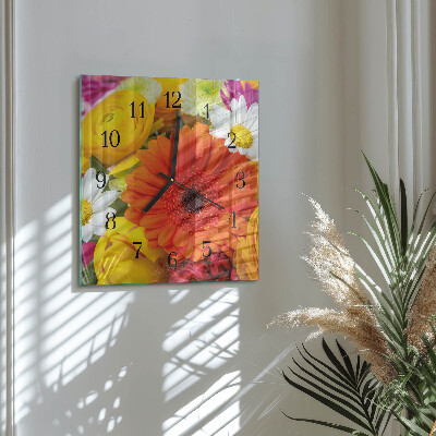 Glass wall clock square Flowers