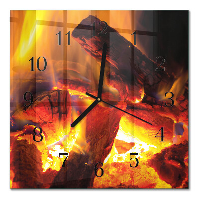 Glass wall clock square Fire