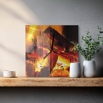 Glass wall clock square Fire