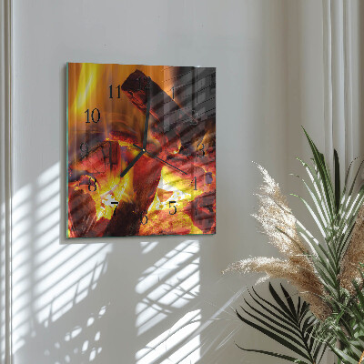 Glass wall clock square Fire