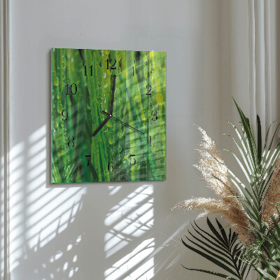 Glass clock square Grass