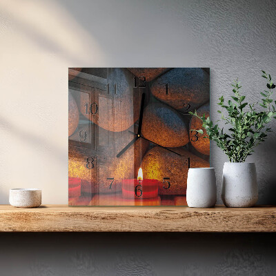 Glass wall clock square Stones