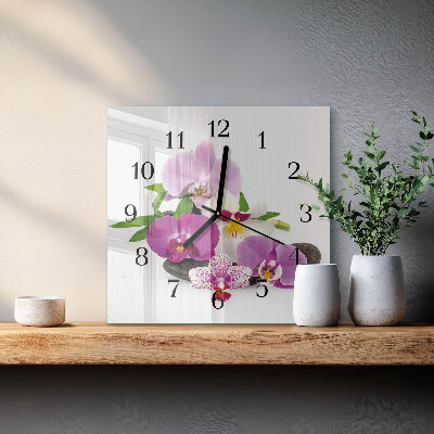Glass clock square Orchid