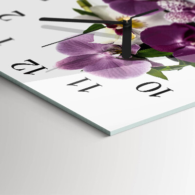 Glass clock square Orchid