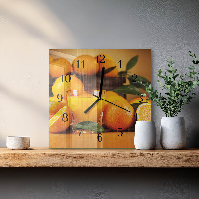 Glass wall clock square Oranges