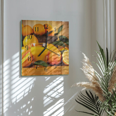 Glass wall clock square Oranges