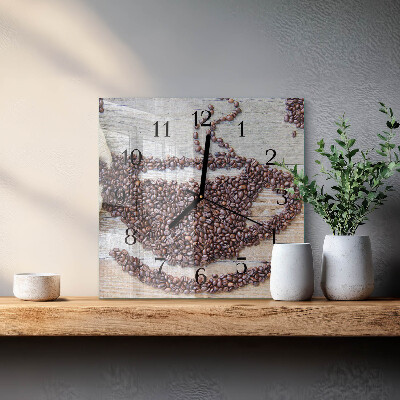 Glass wall clock square Coffee beans