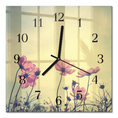 Glass clock square Flowers