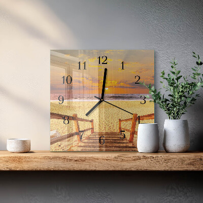 Square wall clock Bridge on the beach