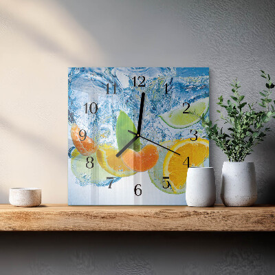 Glass clock square Citrus plant