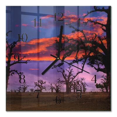 Glass wall clock square Trees