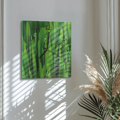 Glass clock square Grass