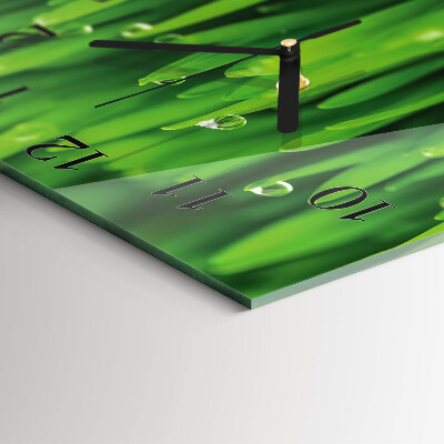 Glass clock square Grass