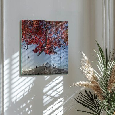 Glass clock square Mountain leaves