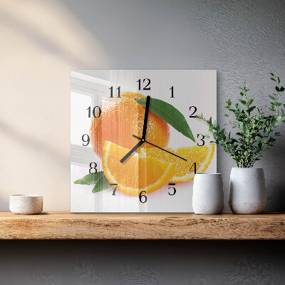 Glass wall clock square Oranges
