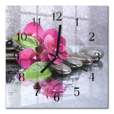 Glass clock square Orchid