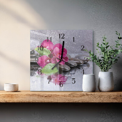 Glass clock square Orchid
