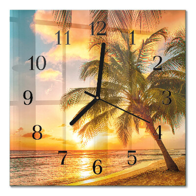 Glass wall clock square Sunset