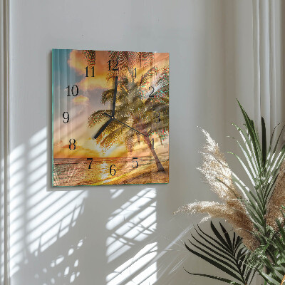 Glass wall clock square Sunset