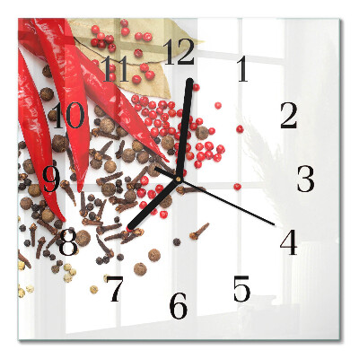 Glass clock square Red pepper