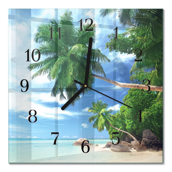 Glass wall clock square Palm trees