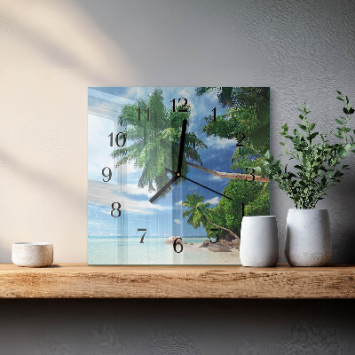Glass wall clock square Palm trees