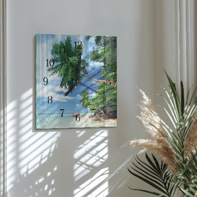 Glass wall clock square Palm trees