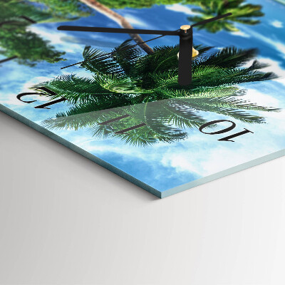 Glass wall clock square Palm trees