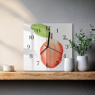 Glass clock square Strawberry