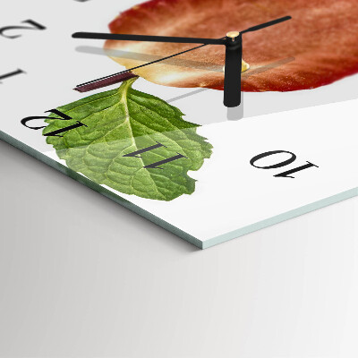 Glass clock square Strawberry