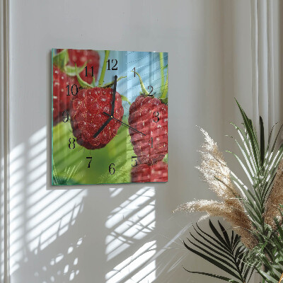 Glass wall clock square Raspberries