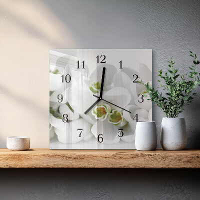 Glass clock square Flowers